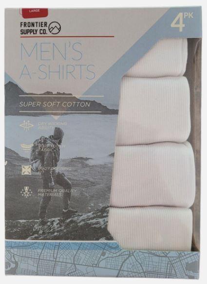 FRONTIER SUPPLY CO. L White 4 Pack Men's CREW TEES
