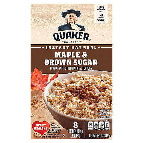 Quaker Maple & Brown Sugar Instant Oatmeal, 8 count