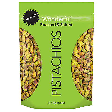 Wonderful No Shell Roasted and Salted Pistachios, 24 oz.