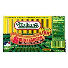 Nathan's Famous Bun-Length Skinless Beef Franks, 8 count, 12 oz