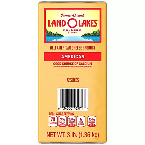 Land O Lakes Sliced Yellow American Premium Deli Cheese, 3 lbs