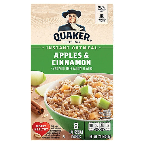 Quaker Apples & Cinnamon Instant Oatmeal, 8 count