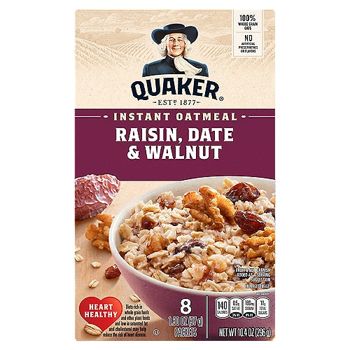 Quaker Raisin, Date & Walnut Instant Oatmeal,  8 count