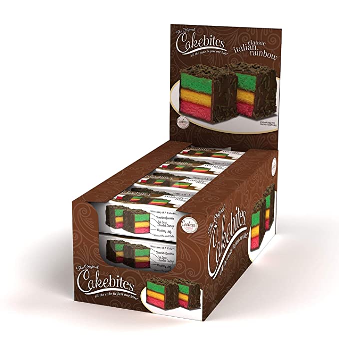 The Original Cakebites by Cookies United, Grab-and-Go Bite-Sized Snack, Italian Rainbow, 3 Count (Pack of 12)