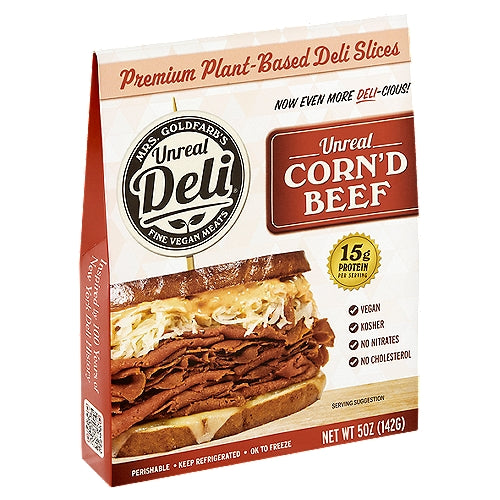 Mrs. Goldfarb's Unreal Deli Premium Plant-Based Deli Slices Corn'd Beef, 5 oz