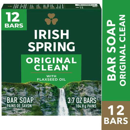 Irish Spring Bar Soap for Men, Original Clean Mens Bar Soap, 12 Pack, 3.7 Oz Soap Bars