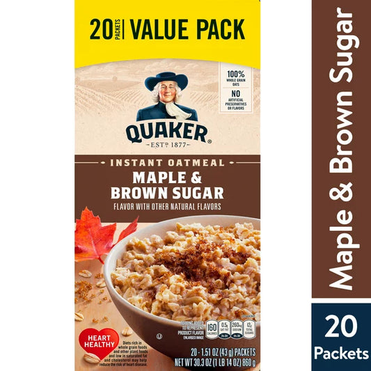 Quaker, Instant Oatmeal, Maple & Brown Sugar, 1.51 oz, 20 Packets
