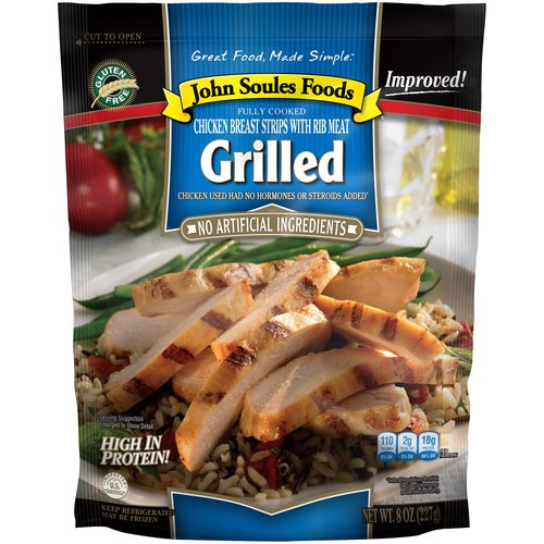 John Soules Foods Grilled Chicken Breast Strips with Rib Meat, 8 oz