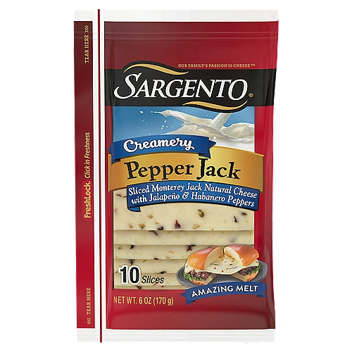 SARGENTO Creamery Sliced Pepper Jack Natural, Cheese, 6 Ounce