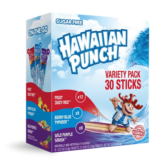 Hawaiian Punch Sugar Free On The Go Drink Mix Sticks Variety Pack, 30 count, 3.0