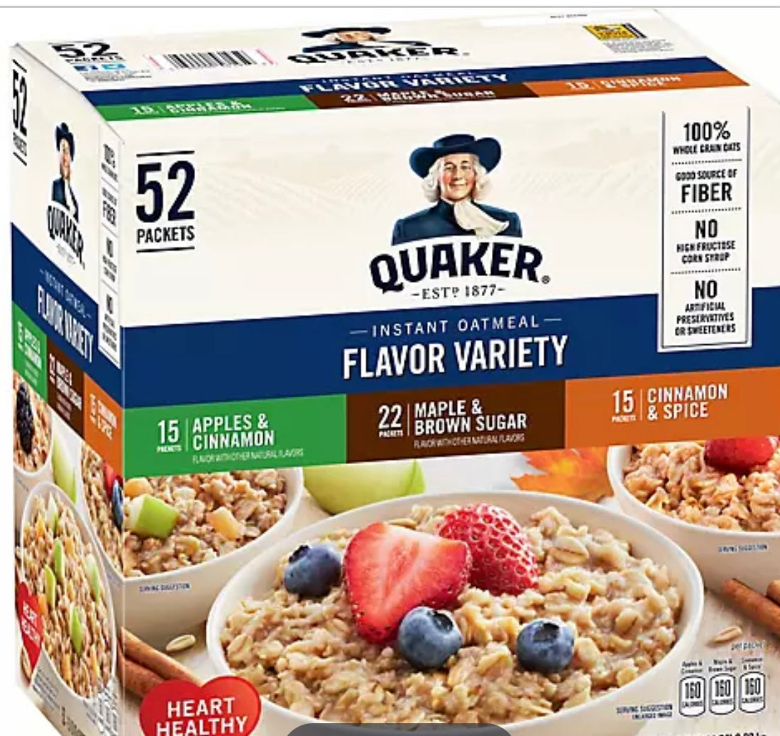 Quaker Instant Oatmeal Variety Pack, 52 pk./1.46 oz.